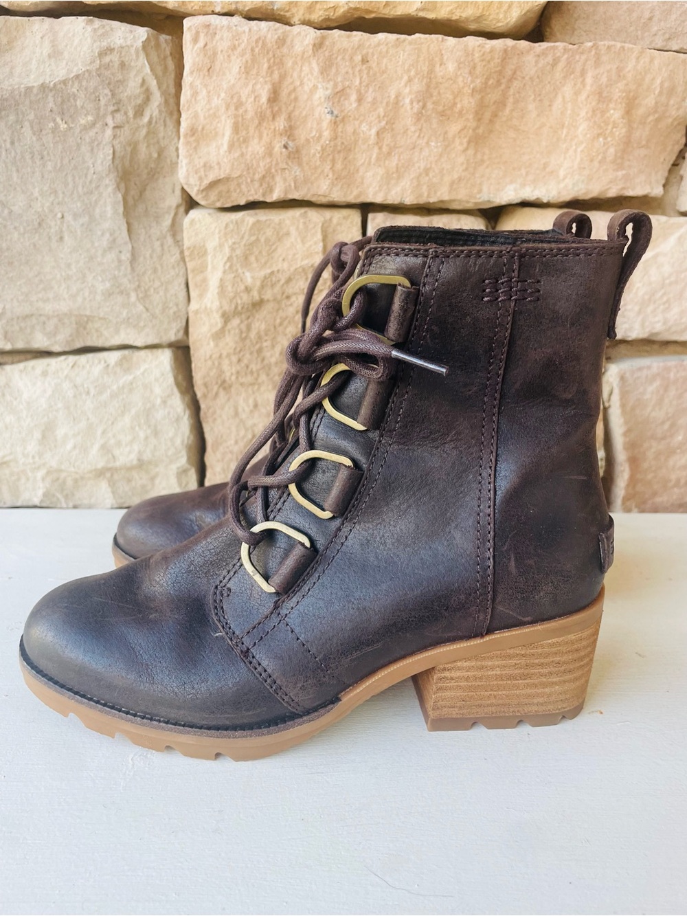 Sorel Cate Lace Up Brown Leather Boots